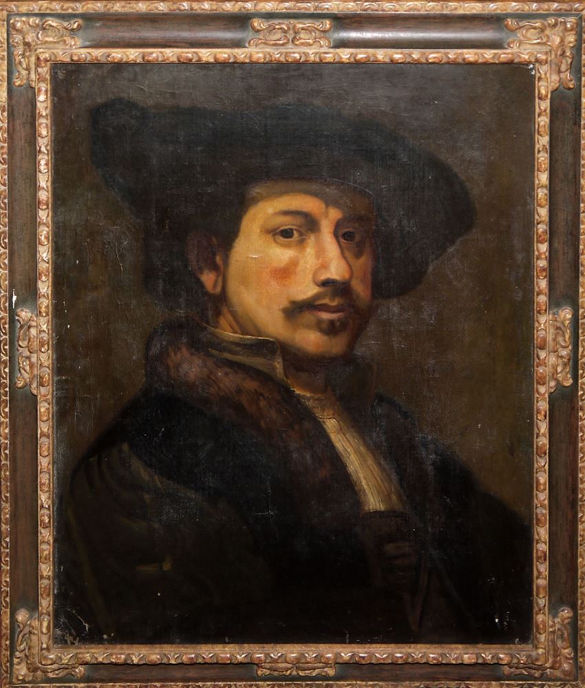 0732-Rembrandt-Schüler/Werkstatt, Ferdinand Bol zugeschr., Porträt eines Mannes, wohl Rembrandt van Rijn, Ölgemälde um 1640, gerahmt – Bild 2