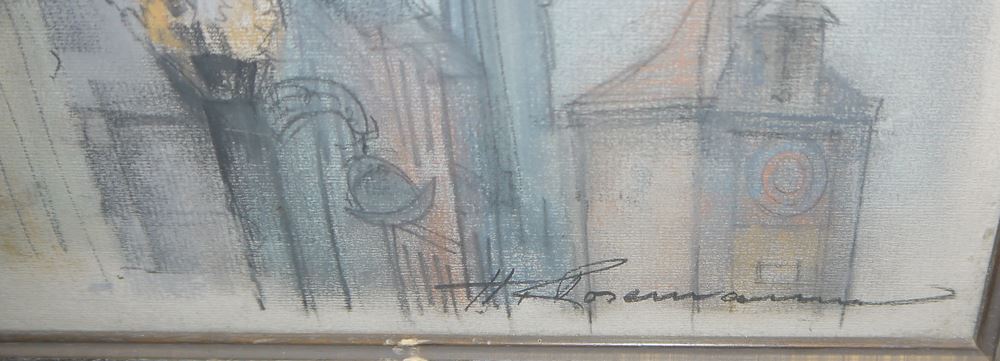 0736-Horst Rosemann, "Marien-Erker, Rothenburg ob der Tauber", Pastell, unter Glas gerahmt – Bild 2