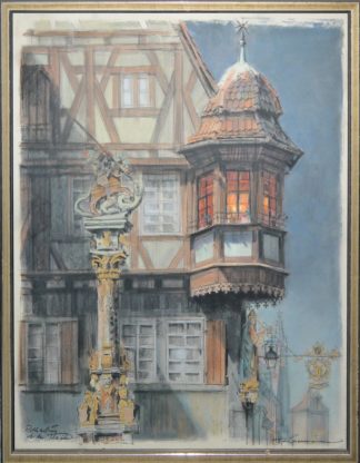 0736-Horst Rosemann, "Marien-Erker, Rothenburg ob der Tauber", Pastell, unter Glas gerahmt