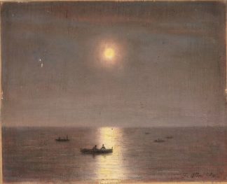0741-Friedrich Albert Schmidt, Romantische Bootsfahrt bei Vollmond, Ölgemälde um 1900