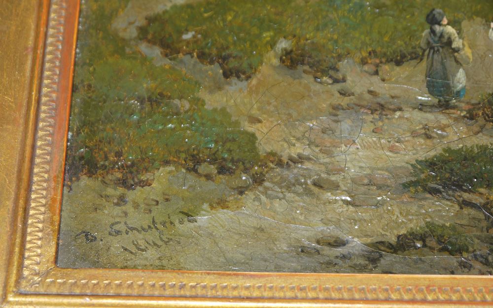 0742-Dominik Schufried, Zwei Frauen in einer herbstlichen Seenlandschaft, Ölgemälde von 1846, original gerahmt – Bild 2