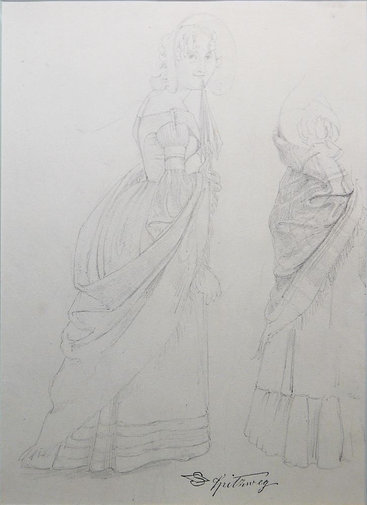 0744-Carl Spitzweg, Figurenstudie, Bleistiftzeichnung, mit Nachlassstempel, gerahmt – Bild 2