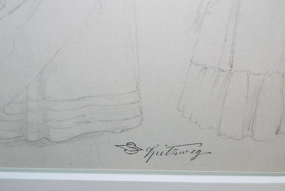 0744-Carl Spitzweg, Figurenstudie, Bleistiftzeichnung, mit Nachlassstempel, gerahmt – Bild 3
