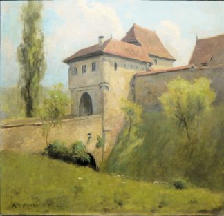 0745-August Splitgerber, "Stadttor von Iphofen" (Unterfranken), Ölgemälde um 1880, in originaler alter Rahmung