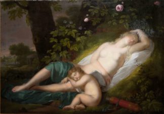 0750-Venus und Amor schlafend, Ölgemälde des 19. Jhs., gerahmt