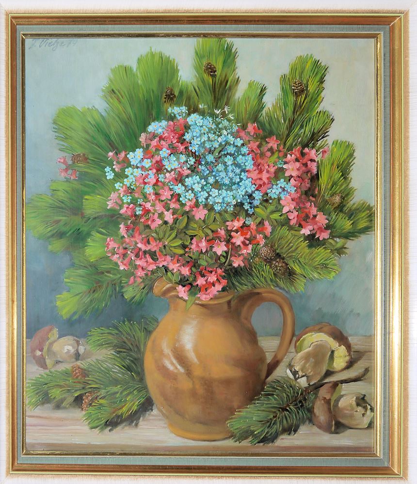 0755-Joseph Vietze, Blumen, Pilze u.a., drei Ölgemälde mittleren Formates, gerahmt – Bild 2