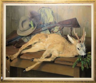 0756-Joseph Vietze, Jagdstilleben mit erlegtem Gamsbock, großes Ölgemälde