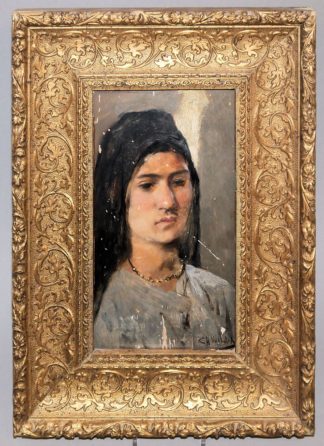 0763-Charles Wilda, Porträt einer jungen Orientalin (Ägypterin), Ölgemälde um 1892 im Originalrahmen, unberührter Speicherfund