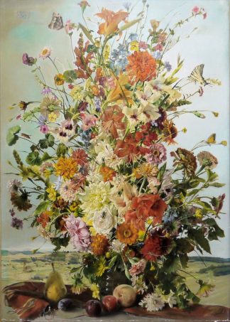 0765-Franz Xaver Wolf, Prächtiges Blumenstillleben mit Insekten, Ölgemälde, gerahmt