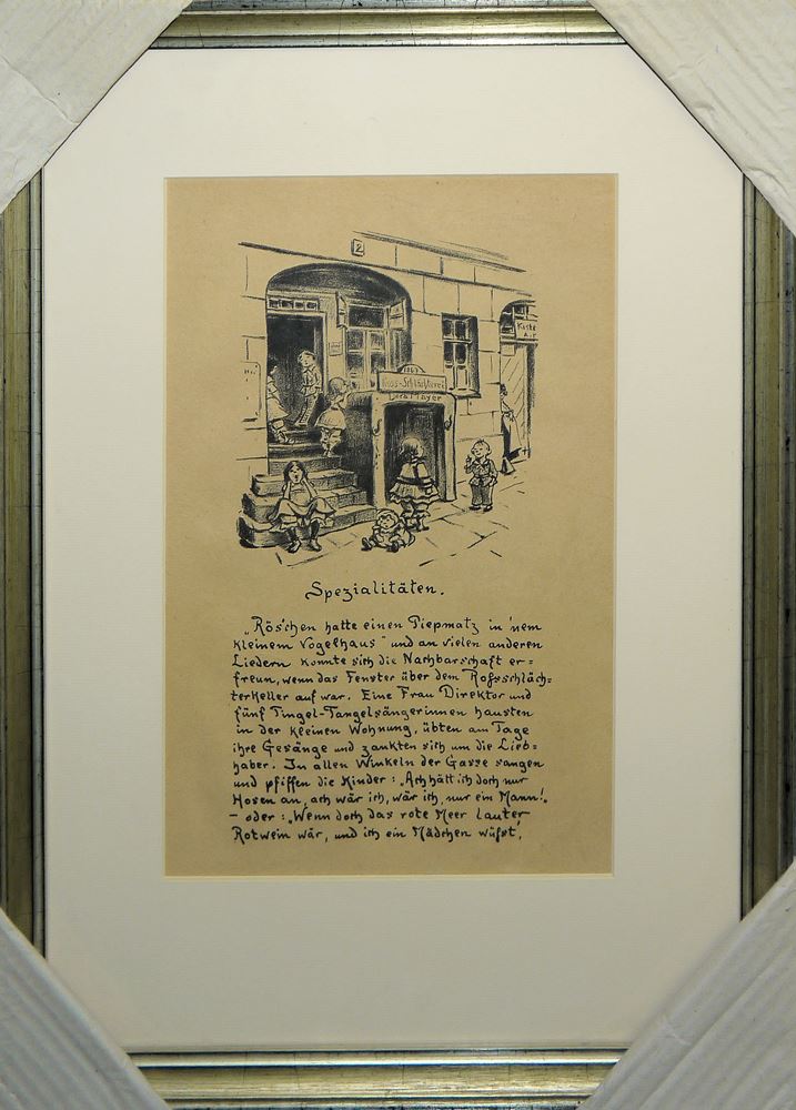 0766-Heinrich Zille, Als das Freibad aufkam / Spezialitäten / Meine Wurst is jut, 3 Lithographien, galeriegerahmt – Bild 2