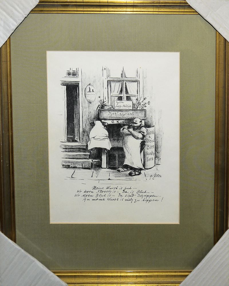 0766-Heinrich Zille, Als das Freibad aufkam / Spezialitäten / Meine Wurst is jut, 3 Lithographien, galeriegerahmt – Bild 3