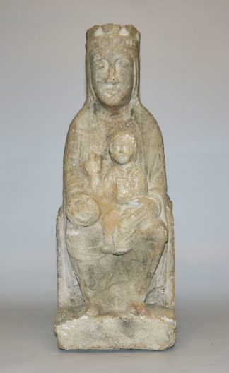 0771-Thronende Maria mit dem Jesuskind "Sedes Sapientiae", Kalksteinskulptur, romanisch um 1200