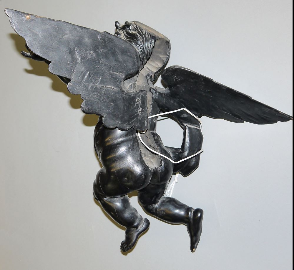 0780-Fliegender "schwarzer" Barock - Putto, vollplastische Holzskulptur, süddeutsch um 1730/50 – Bild 2