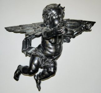 0780-Fliegender "schwarzer" Barock - Putto, vollplastische Holzskulptur, süddeutsch um 1730/50