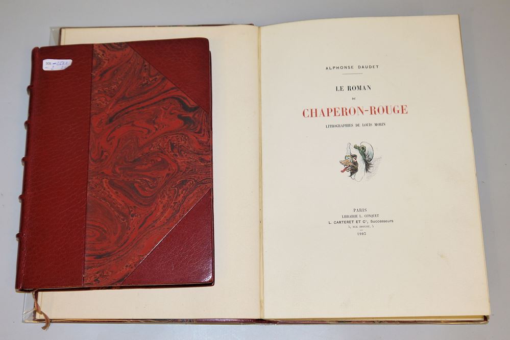 0838-2 x Bibliophiles in Französisch: Alphonse Daudet, "Le Roman du Chaperon Rouge" (Der Roman von Rotkäppchen) num. Ex. (69/100), Librairie L.Conquet, Paris 1903 & Romain Rolland, "La vie de Michel-Ange" num. Ex. (1546), Libraire Hachette 1925 – Bild 2