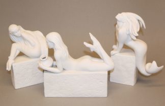 0881-Drei weibliche Zodiak-Figuren von Christel Marott für Royal Kopenhagen aus weißem Bisquitporzellan