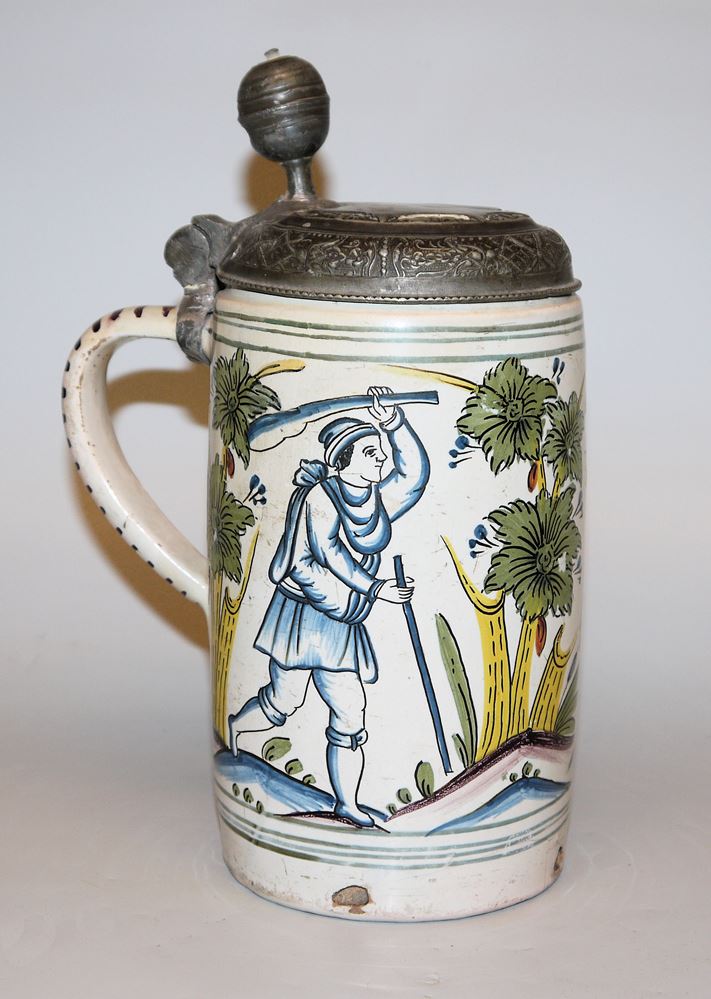 0896-Fayence-Walzenkrug mit Pferdebändiger, wohl Bayreuth 18. Jh. – Bild 2