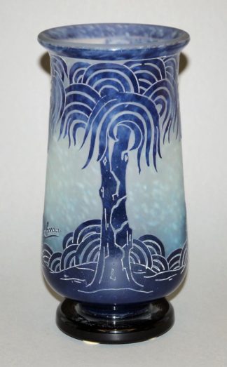 0912-Cameo-Glasvase des Jugendstils "Palmiers bleus" von Charles Schneider, Epinay-sur-Seine um 1927-29