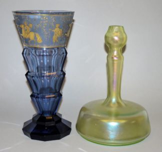 0913-Große Facettenvase des Art Deco und Flaschenvase des Jugendstils, Stil Moser Karlsbad und Loetz Witwe