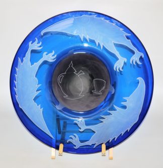 0919-Pavel Borowski, großer Kunstglasteller "Birds" um 2000
