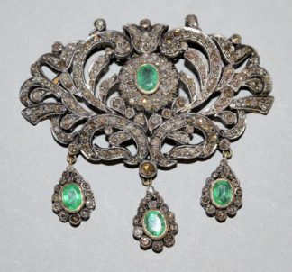 0936-Große Brosche/Anhänger mit Diamantrosen und Smaragden, Gold, Petersburg, Russland, 19. Jh.