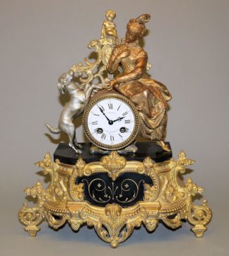 1028-Prächtige Figurenuhr "Dame mit Hündchen" von Jules Maingot in Meaux, Frankreich um 1880