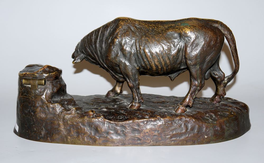 1075-Stier als Schreibtisch-Garnitur, repräsentative Bronzeplastik um 1900 – Bild 2