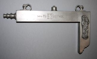 1085-Kuriose Zunftflasche der Zimmerleute für Branntwein, datiert 1887