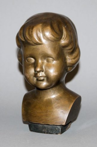 1115-Rarität für Schildkrötpuppen- Sammler:innen: Ottomar Gurth, Büste eines Kindes ("Brustblattkopf"), seltene Bronzeplastik um 1910