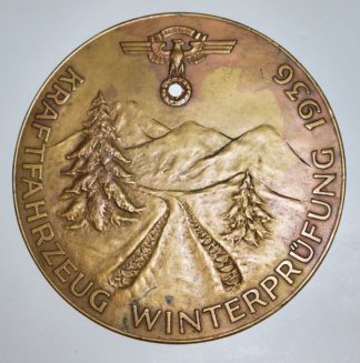 1154-Große Sonderpreisplakette " Kraftfahrzeug Winterprüfung 1936" aus Bronze, 3. Reich