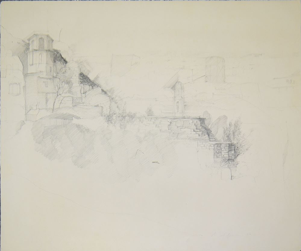 0001-Peter Ackermann, Heidelberger Schloss und Ruine, 2 Bleistiftzeichnungen der 1970er Jahre