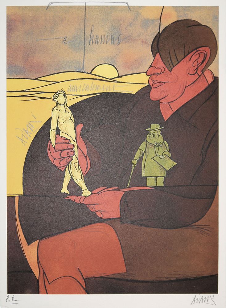 0004-Valerio Adami, Ledoux und Statue, 2 signierte Farblithographien – Bild 2