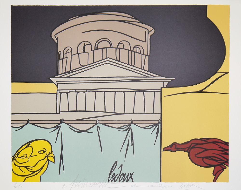 0004-Valerio Adami, Ledoux und Statue, 2 signierte Farblithographien