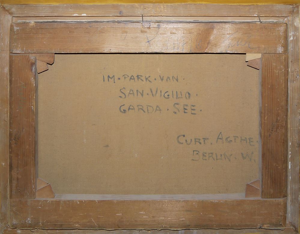 0008-Curt Agthe, "Im Park von San Vigilio Garda See", Ölgemälde um 1910/20, alt gerahmt – Bild 3