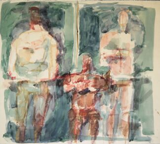 0018-Klaus Arnold, Figuren, großes signiertes Aquarell von 1963