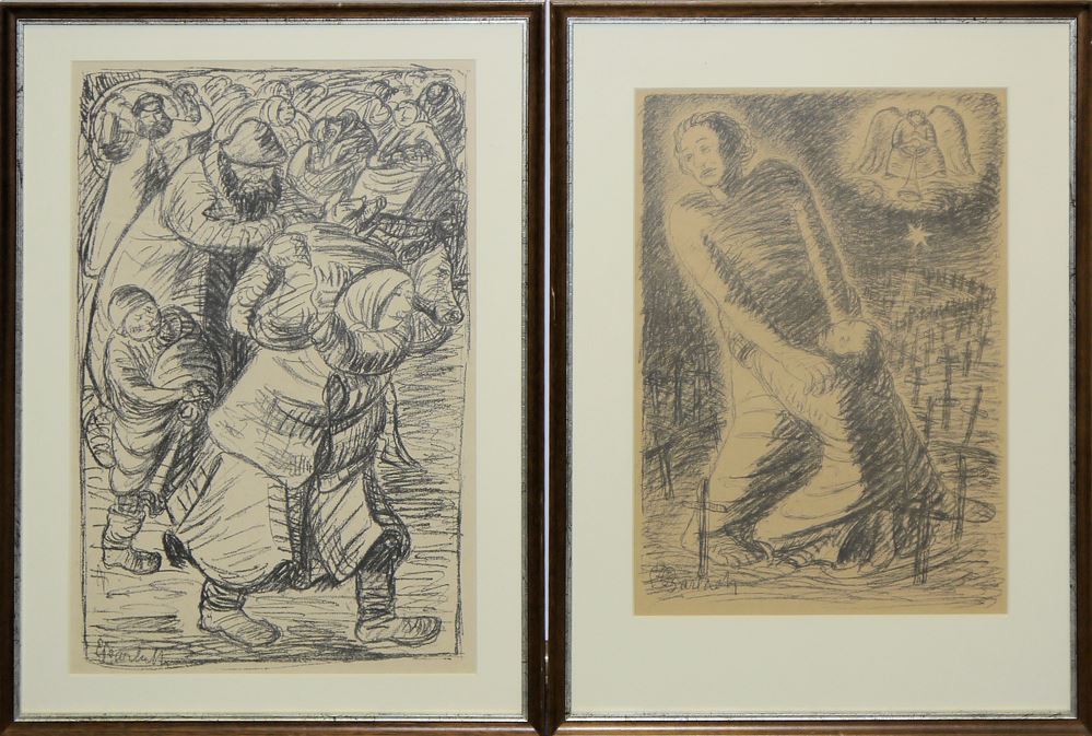 0028-Ernst Barlach, "Der Heilige Krieg", "Erst Sieg, dann Frieden!", "Evakuierung" und "Die Bethlehem Steel-Company", vier Lithographien von 1914/15, gerahmt - Image 2
