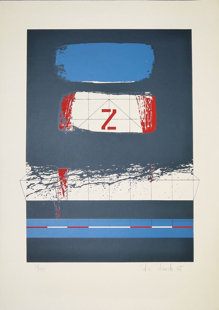 0031-Mannheimer Künstler: Rudi Baerwind, 2 Zeichnungen und 1 Holzschnitt sowie Peter Schnatz, 2 Farblithographien, 1970er Jahre - Image 3