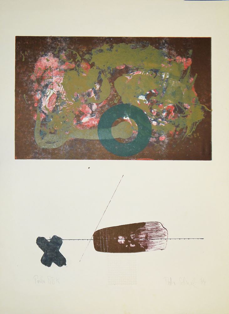 0031-Mannheimer Künstler: Rudi Baerwind, 2 Zeichnungen und 1 Holzschnitt sowie Peter Schnatz, 2 Farblithographien, 1970er Jahre - Image 4