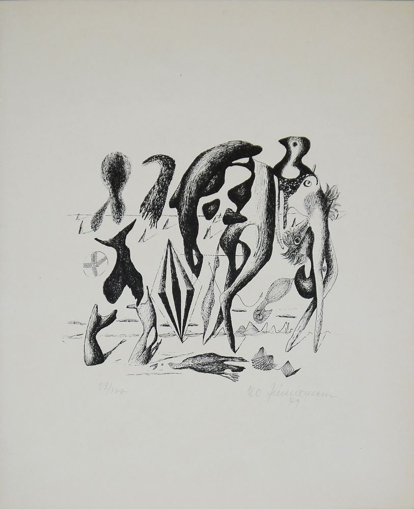 0040-Hans Bellmer, "Les Infortunes de la Vertu", Farbradierung von 1968 & Mac Zimmermann, "Im Schatten der Großen Ruinen", signierte Lithographie von 1949 sowie o.T., signierte Lithographie, 3 Arbeiten – Bild 4