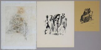 0040-Hans Bellmer, "Les Infortunes de la Vertu", Farbradierung von 1968 & Mac Zimmermann, "Im Schatten der Großen Ruinen", signierte Lithographie von 1949 sowie o.T., signierte Lithographie, 3 Arbeiten