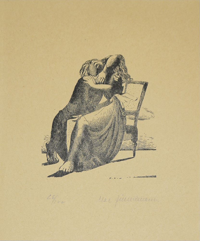 0040-Hans Bellmer, "Les Infortunes de la Vertu", Farbradierung von 1968 & Mac Zimmermann, "Im Schatten der Großen Ruinen", signierte Lithographie von 1949 sowie o.T., signierte Lithographie, 3 Arbeiten – Bild 6
