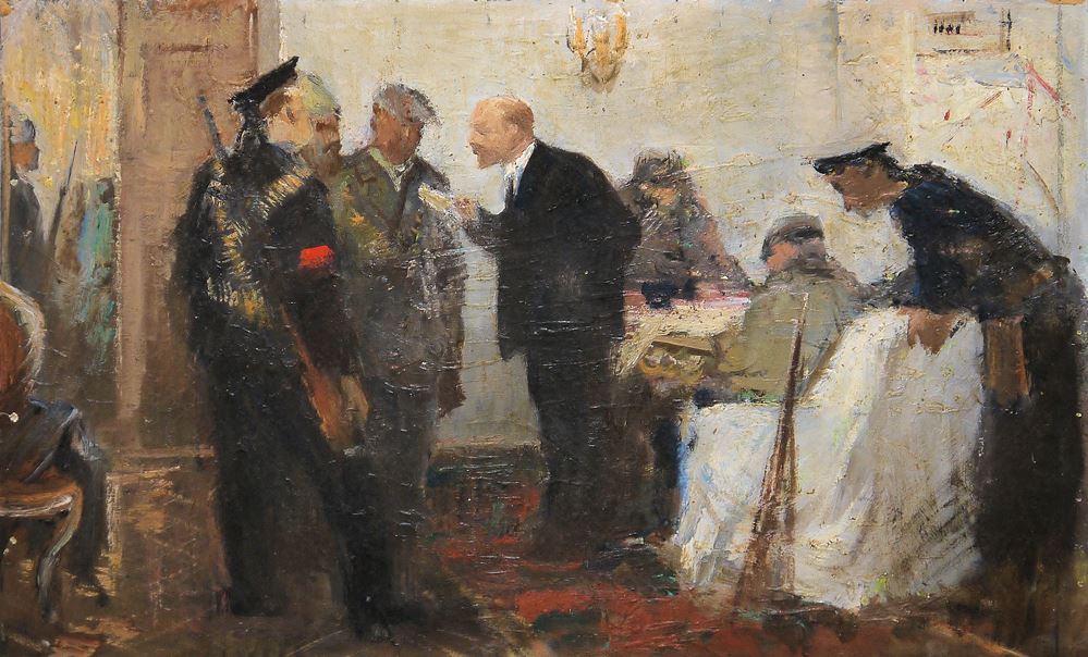 0062-Isaak Izrailovich Brodskij (Исаак Израилевич Бродский), Lenin mit seinen militärischen Beratern (Ленин с военными советниками), Ölgemälde um 1920