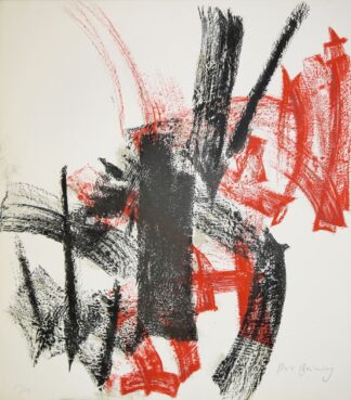 0068-Peter Brüning, Komposition in Rot und Schwarz, signierte Farblithographie von 1956
