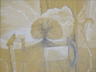 0071-Alois Carigiet, Blick auf Acker und Baum, Zeichnung/Aquarell, signiert