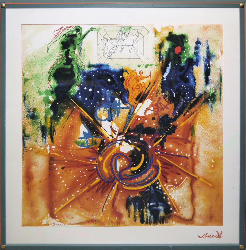 0083-Salvador Dalí, Surreale Szenerien, 2 große Seidentücher von 1989, galeriegerahmt, mit Zertifikat - Image 2