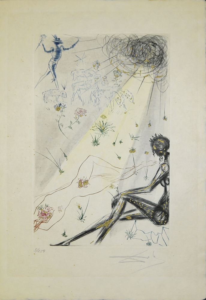0085-Salvador Dalí, 2 signierte Farbradierungen mit Pochoir und Goldauflage aus: "Das Hohe Lied des Salomon" 1971 - Image 2
