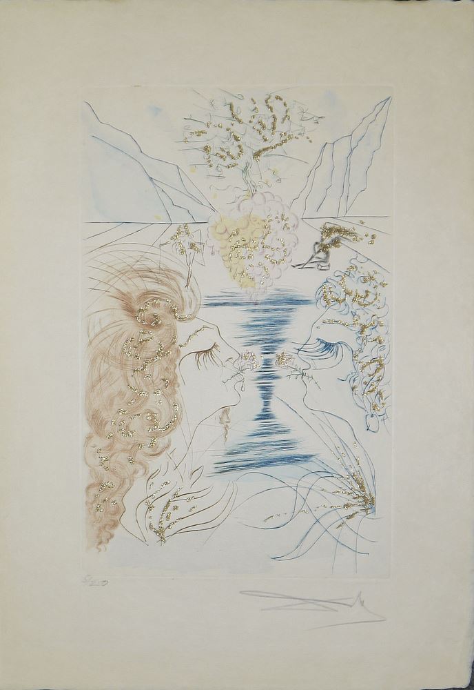 0085-Salvador Dalí, 2 signierte Farbradierungen mit Pochoir und Goldauflage aus: "Das Hohe Lied des Salomon" 1971 - Image 3
