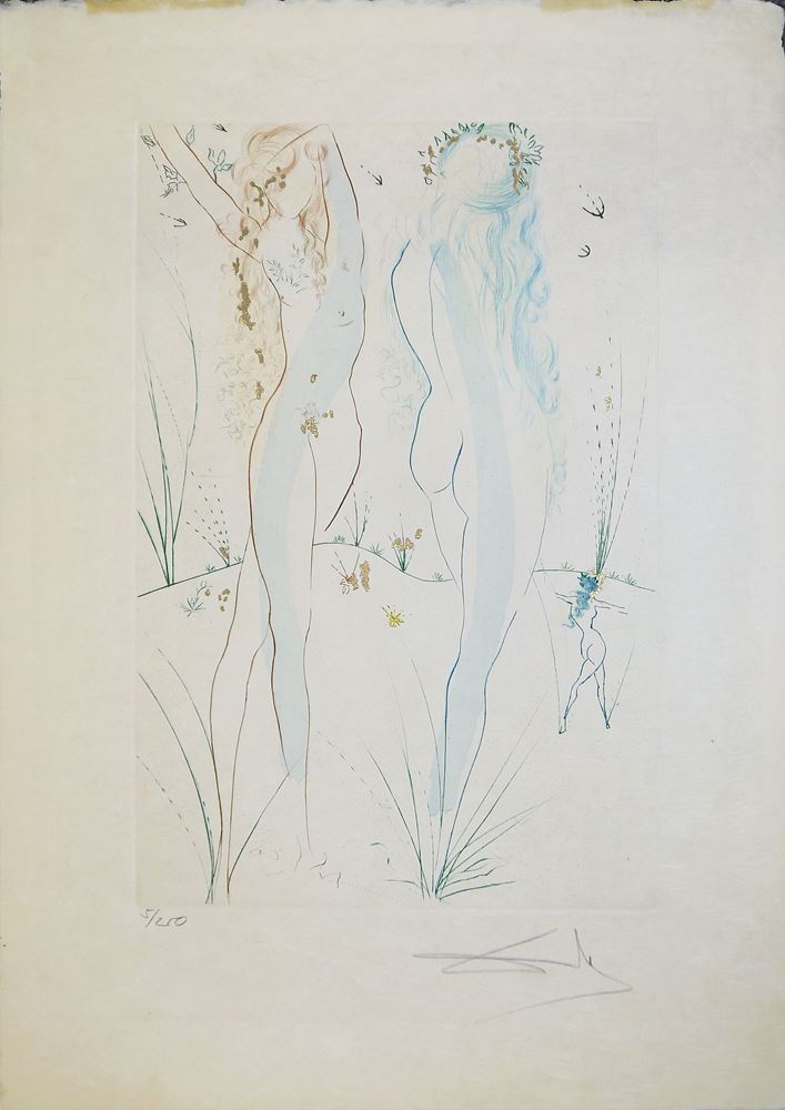0086-Salvador Dalí, 2 signierte Farbradierungen mit Pochoir und Goldauflage aus: "Das Hohe Lied des Salomon" 1971 - Image 2