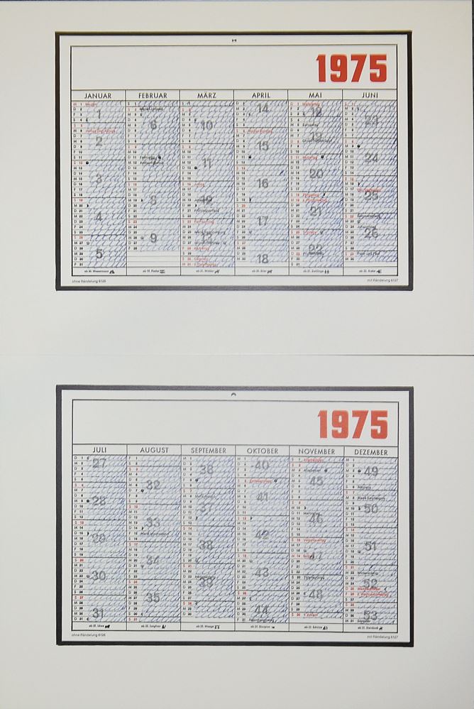0094-Hanne Darboven, Aufzeichnungen und Kalenderblatt, 5 signierte Farboffsetlithographien – Bild 3