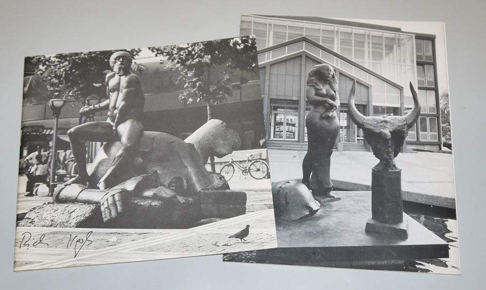 0095-4 x Bronzeplastiken/-reliefs von Darmstädter Bildhauern: Richard Hess, Christoph Kappesser, Wolf Spemann und Hermann Tomada – Bild 2